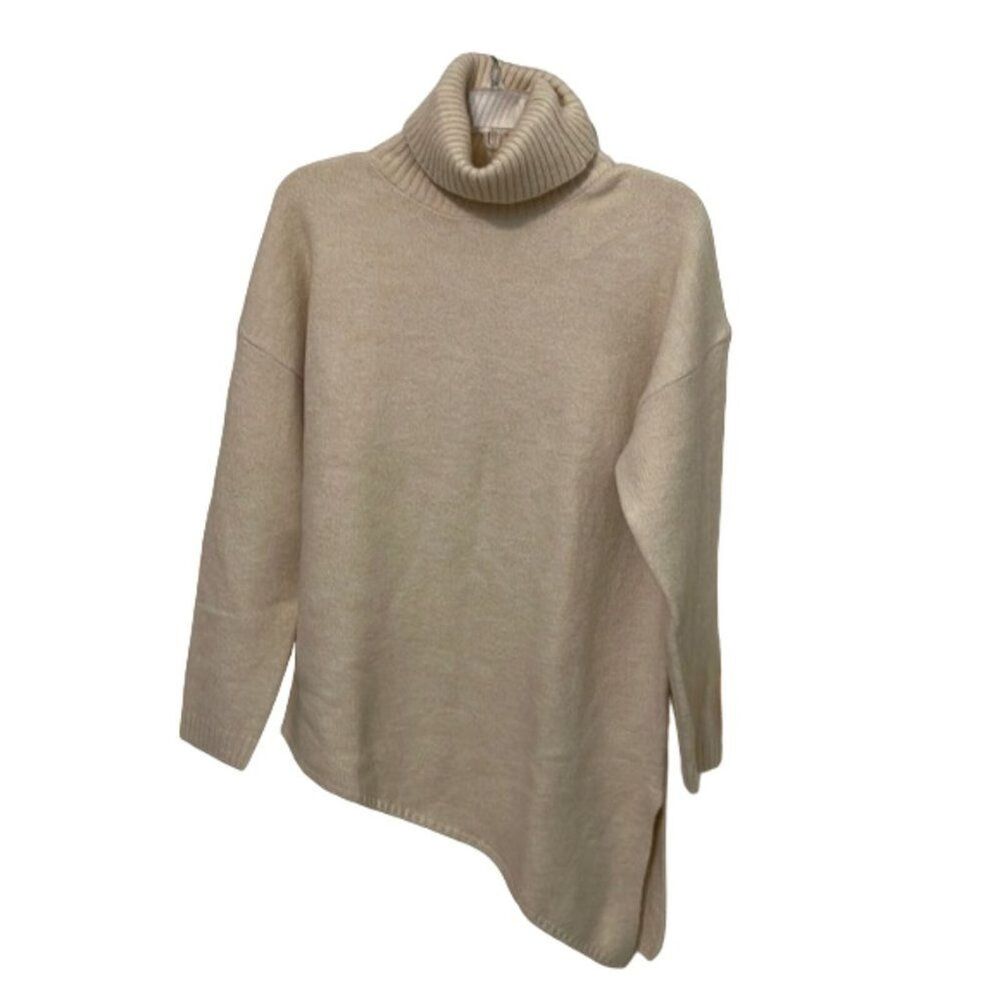 BTFBM Cream Turtleneck Knit Sweater Womens Size Medium Asymmetrical
